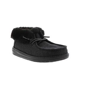 Hey Dude Britt Faux Fur Trim Slip On Booties Total Black Unisex Youth Size 34